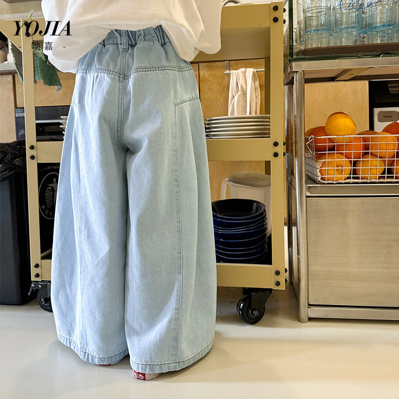 YOJIA女童牛仔裤春季2025新款洋气宽松女大童阔腿裤儿童裤子春夏