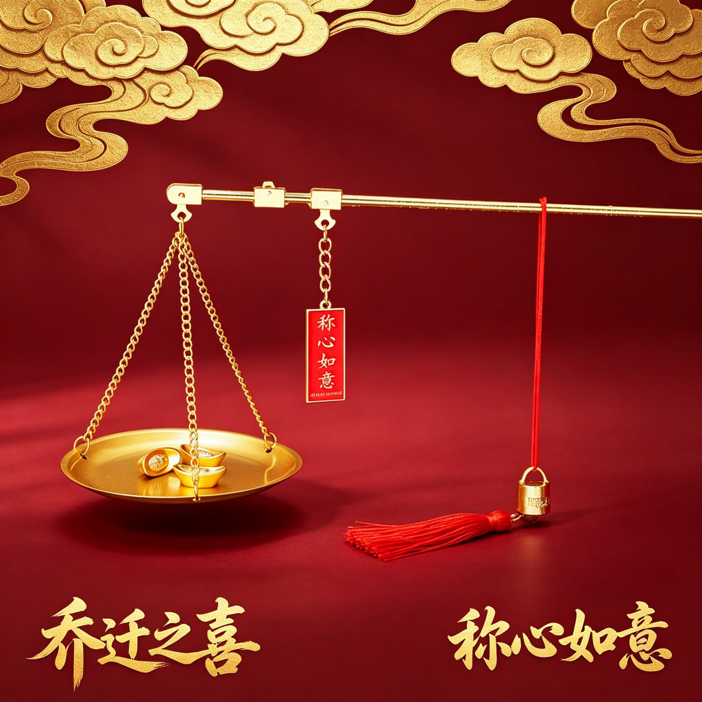 称心如意秤乔迁新居礼品金色小铜秤入伙招财吉祥客厅玄关装饰摆件