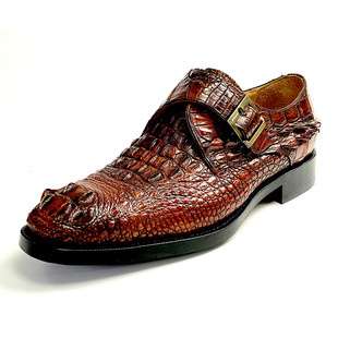 鳄鱼皮男鞋纯手工擦色国际大牌复古工艺固特异皮鞋一脚蹬套脚鞋子