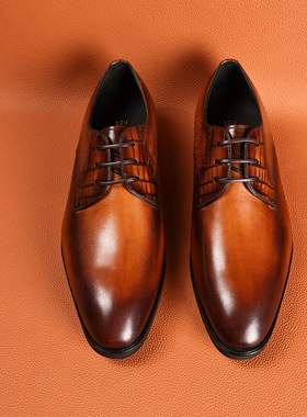 ARESGATOR擦色鳄鱼皮鞋男真皮牛津布洛克商务休闲男士正装德比鞋