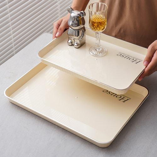 ins风托盘长方形轻奢茶盘家用大号放水杯茶杯收纳盘水果零食盘子