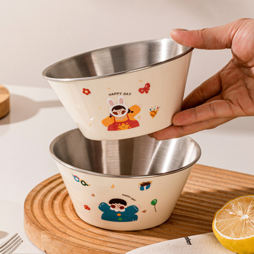 食品级304不锈钢碗儿童碗宝宝吃饭专用饭碗辅食餐具幼儿园防摔碗