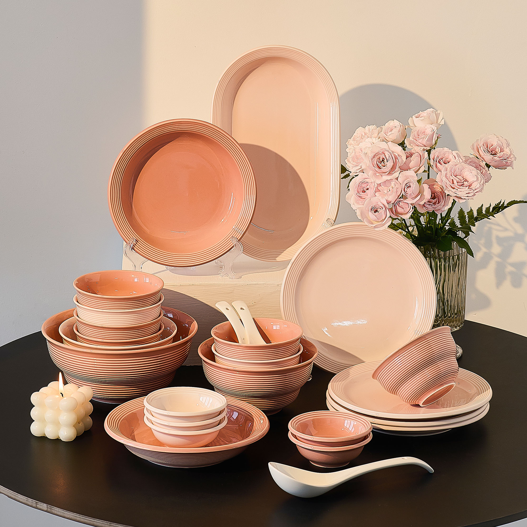 浪漫粉色餐具套装送新娘新婚礼物高级实用乔迁结婚碗碟套装家用碗