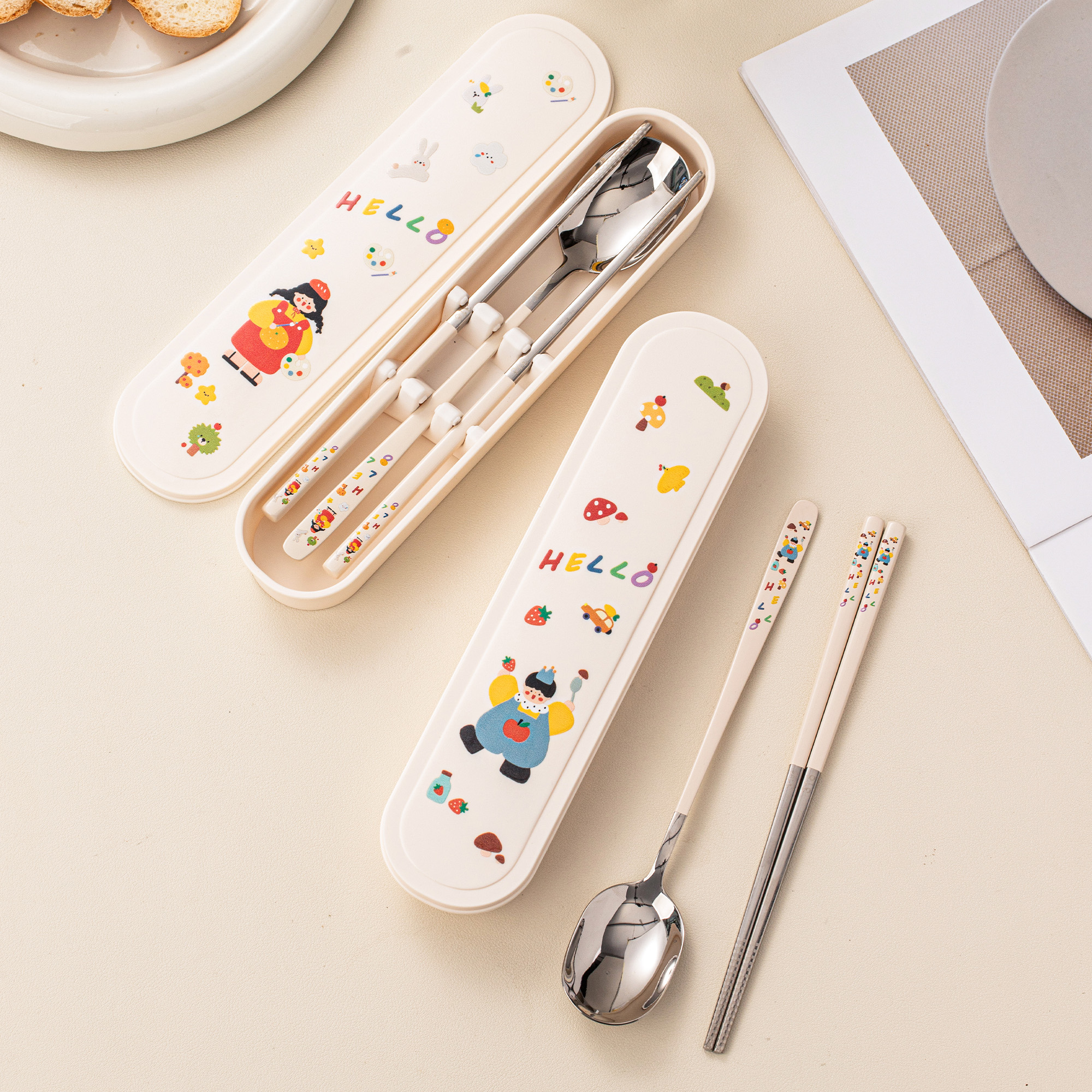 一家三口316筷子勺子套装不锈钢便携餐具套装一人用上班个人专用