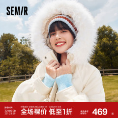 森马羽绒服女冬季三防宽松小众毛领女款中长款连帽外套新款