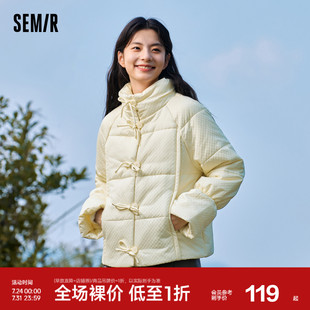 立领肌理面包服宽松新款 森马棉服女蝴蝶结少女感甜美冬插肩袖 2023