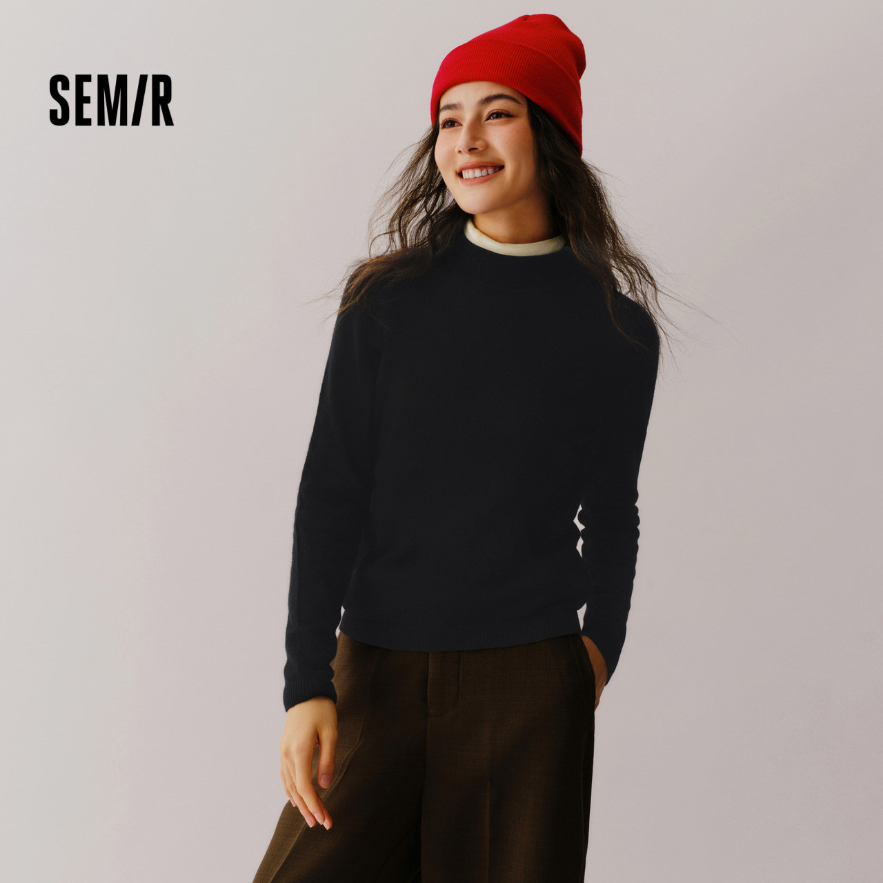 森马针织衫女半高领正肩纯色羊毛衫2024新款冬打底衫修身显瘦上衣