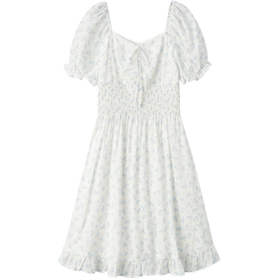 森马荷叶边肌理碎花雪纺连衣裙女