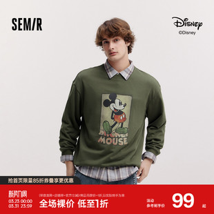 森马迪士尼合作系列卫衣男春宽松圆领字母绣花上衣情侣米奇印花服