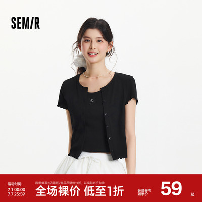 森马木耳边开衫短背心短袖T恤女