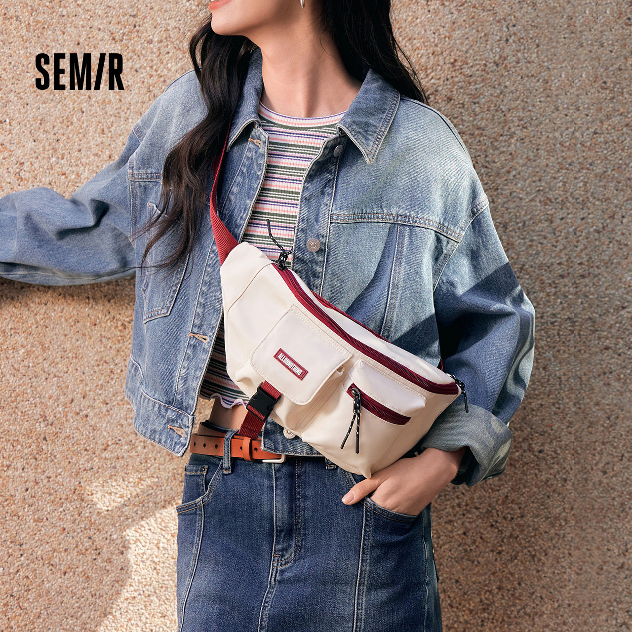 森马腰包男多口袋工装风胸包户外运动骑行斜挎包2025新款背包情侣