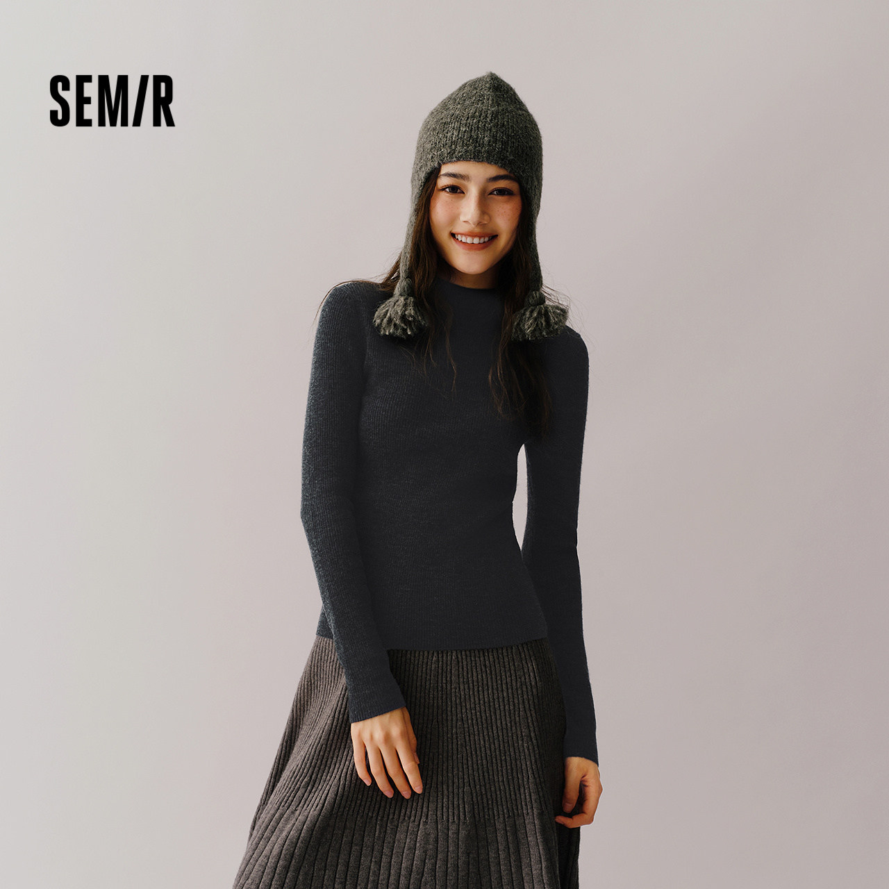 森马毛衣女冬季舒适紧身半高领正肩纯色羊毛衫气质百搭显瘦打底衫