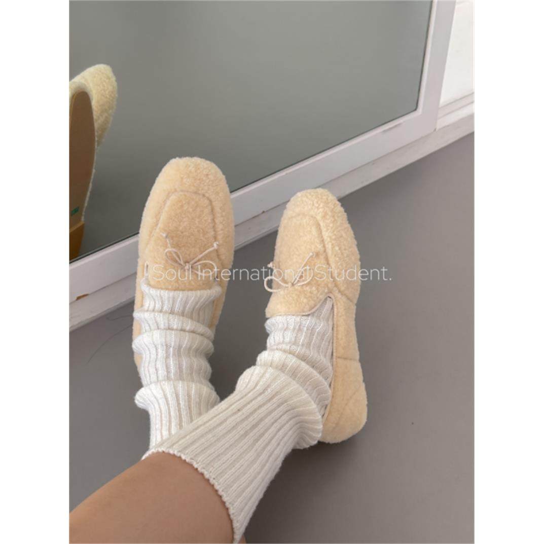 加绒蝴蝶结浅口平底鞋女灰姑娘韩国冬季方头套脚保暖毛毛鞋,女鞋,棉鞋,淘宝优惠券,粉丝福利购,淘宝优惠卷