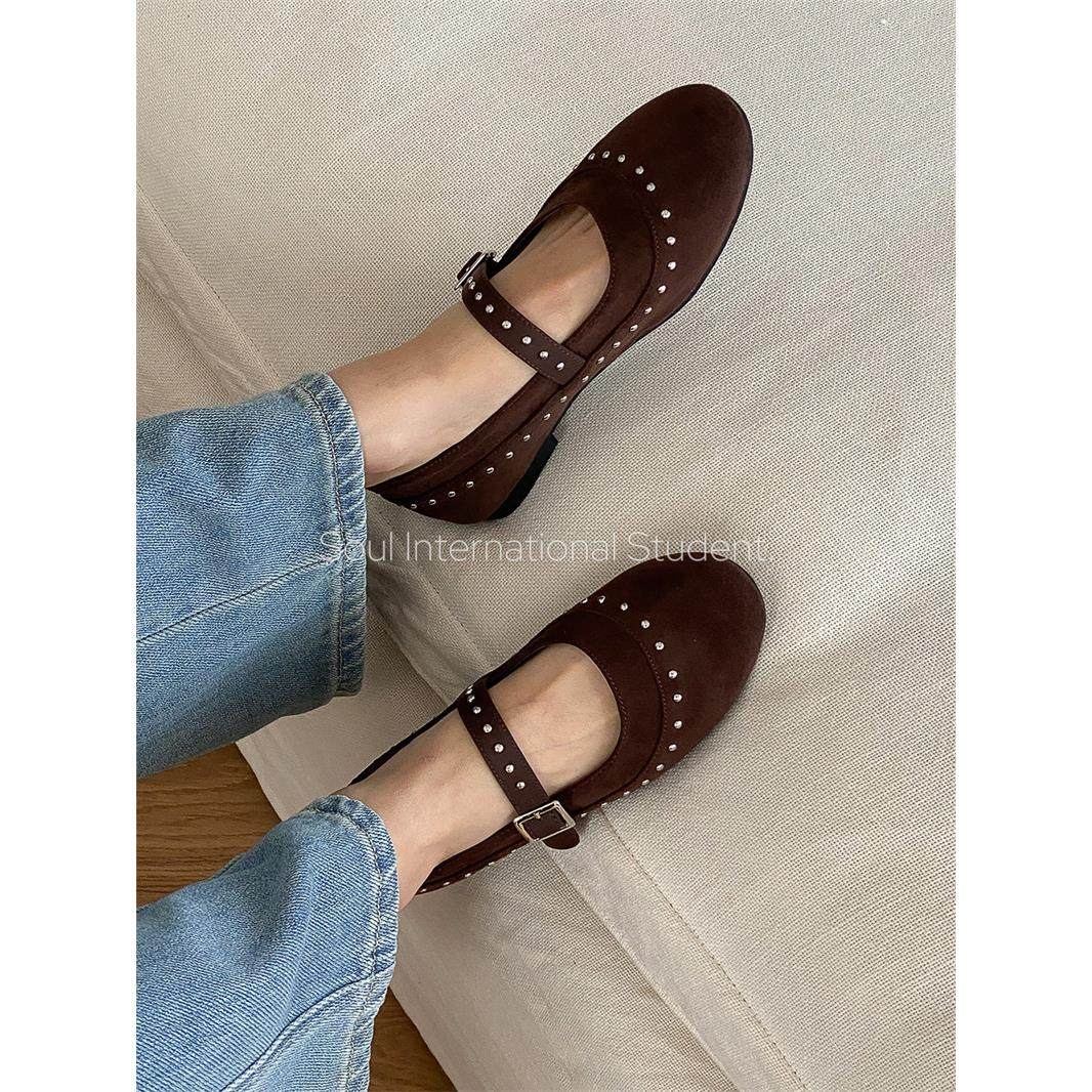 复古风铆钉玛丽珍鞋女灰姑娘黑色一字带扣浅口法式气质单鞋,女鞋,玛丽珍鞋,淘宝优惠券,粉丝福利购,淘宝优惠卷