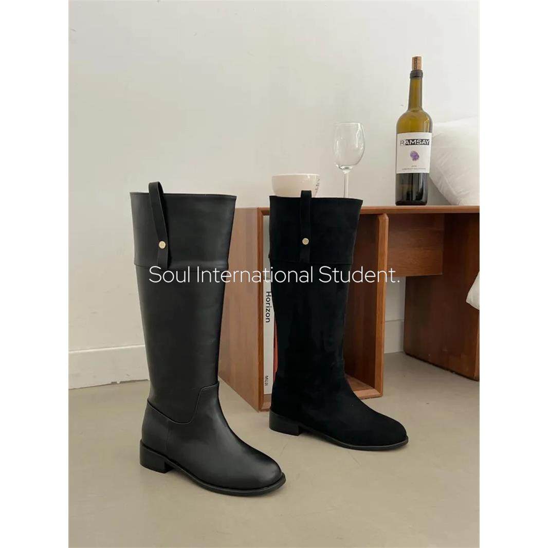 英伦风方跟高筒骑士靴女灰姑娘金属扣圆头显瘦不过膝长筒靴,女鞋,骑士靴,淘宝优惠券,粉丝福利购,淘宝优惠卷