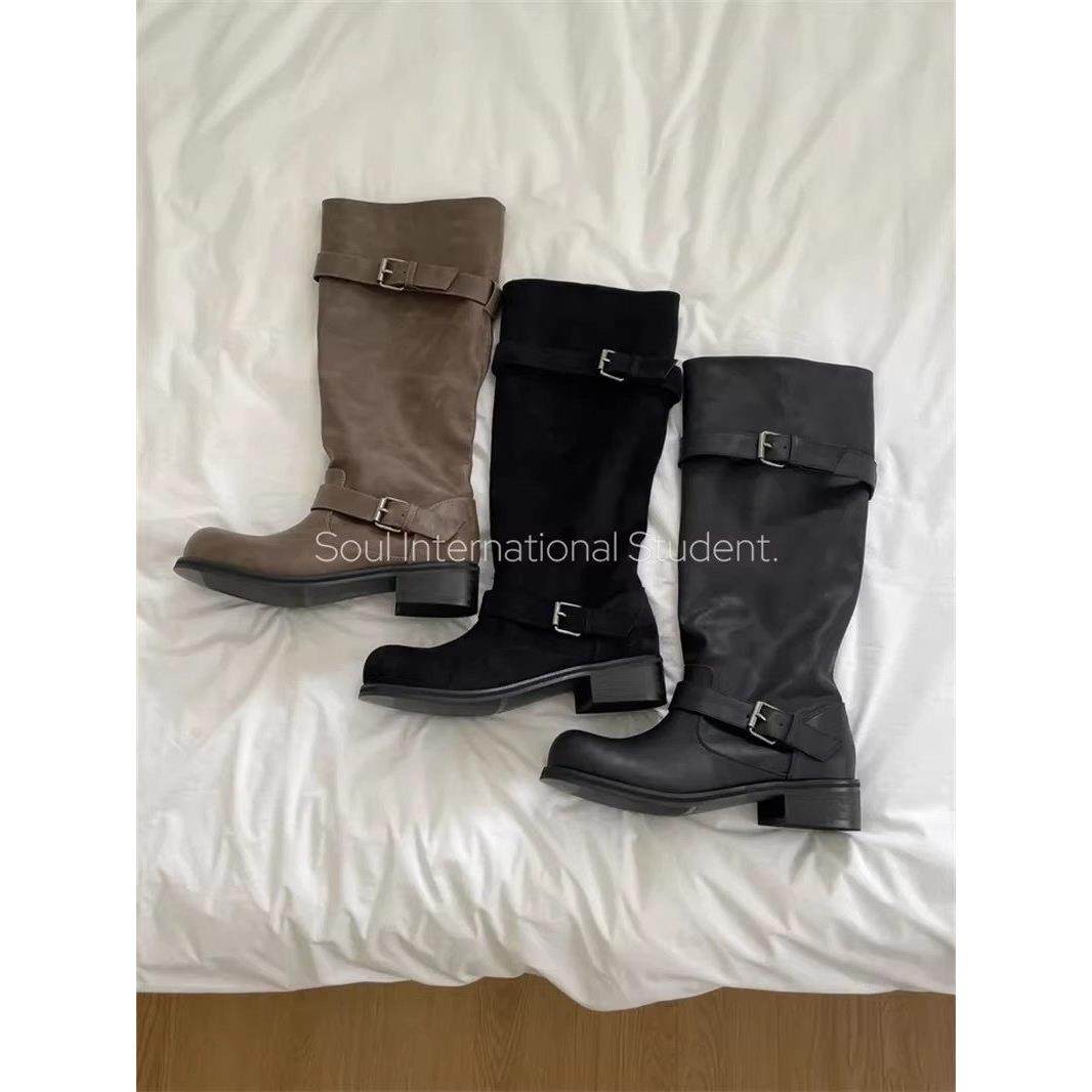 复古粗跟高筒骑士靴女灰姑娘韩国秋季新款宽筒显瘦西部靴长靴,女鞋,骑士靴,淘宝优惠券,粉丝福利购,淘宝优惠卷