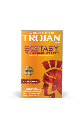 美国TROJAN特大号73mm螺纹销魂装Ecstasy Ribbed安全套1/10/26片