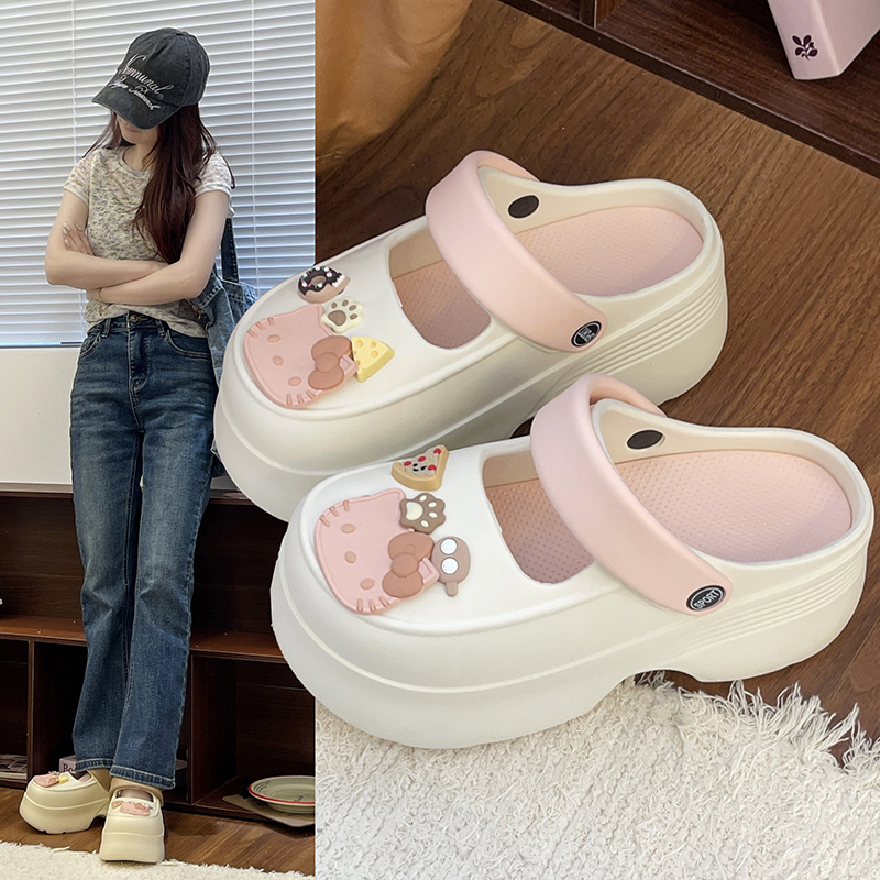 2025新款洞洞鞋女夏外穿玛丽珍百搭厚底增高防滑时尚沙滩包头拖鞋