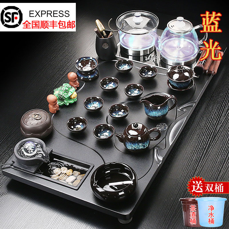 玻璃全自动蓝光茶具套装家用功夫茶道大号茶盘整套茶台茶海中式