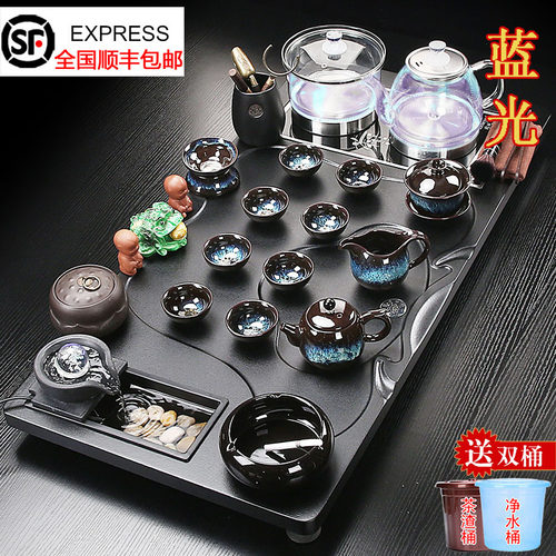 玻璃全自动蓝光茶具套装家用功夫茶道大号茶盘整套茶台茶海中式