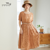 连衣裙女纯色气质文艺短袖 依伽依佳2023夏季 新品 连衣裙ESXL015
