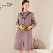 文艺翻领小清新格纹中长款 依伽依佳2021秋季 新款 连衣裙女YEYQL038