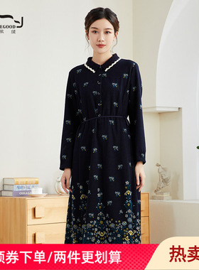 依伽依佳2023秋冬新款文艺舒适显瘦收腰时尚长袖连衣裙女ESDL001