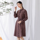 文艺复古格纹收腰中长款 依伽依佳2021秋季 新款 连衣裙女YEYQL003