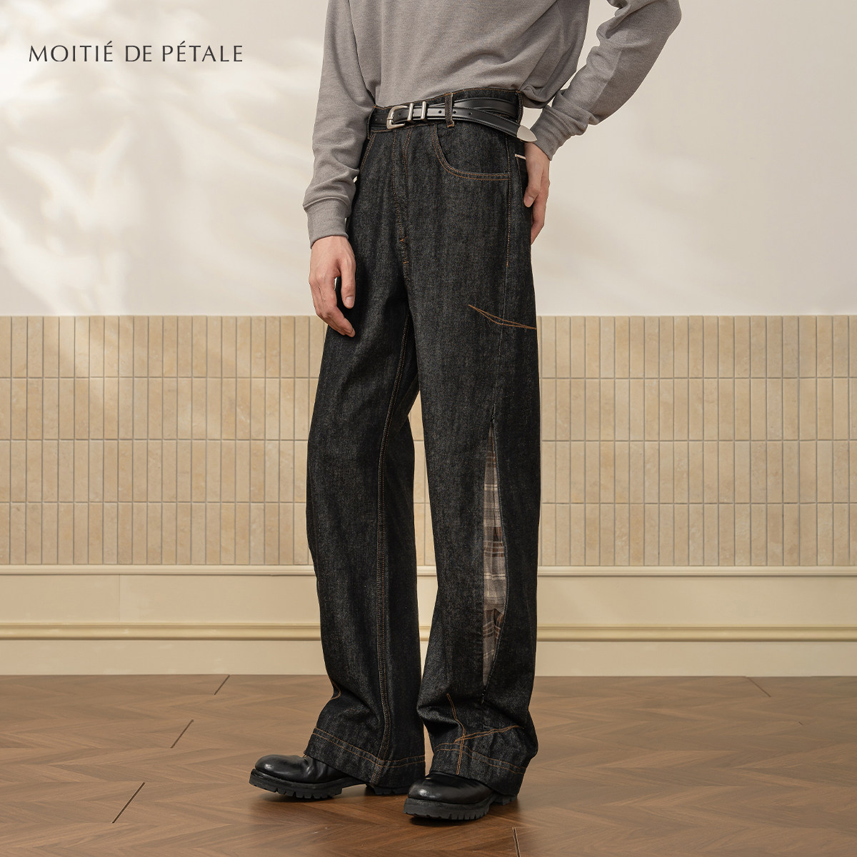 半片花瓣「隐峡」双重形态拉链格纹赤耳红边原牛 Couture Jeans