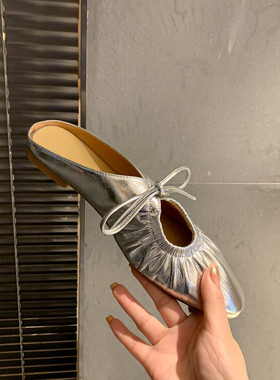 法式银色包头穆勒半拖女夏平底