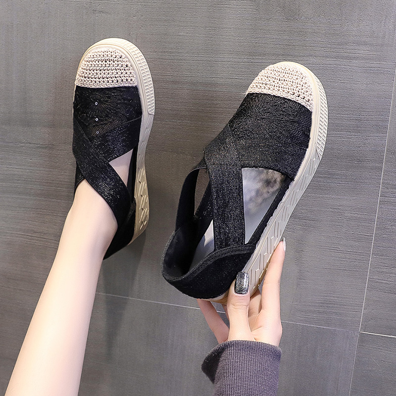 筱婉平底镂空网面草编单鞋