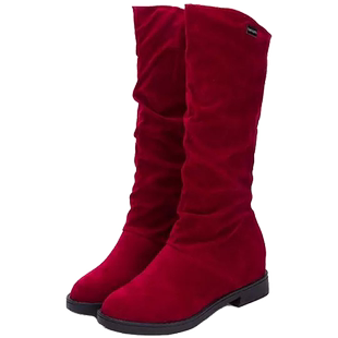 红色中筒高筒长靴子女2025年新款长统长筒靴网红堆堆靴骑士靴皮靴