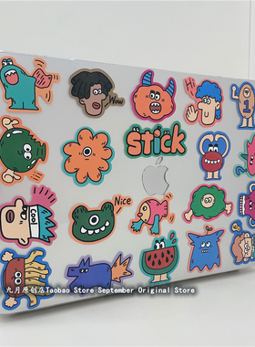 卡通涂鸦小怪兽适用macbookair保护套苹果笔记本macbookpro透明保护壳13寸macbookpro14寸外壳macpro16防摔壳