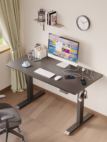 电动升降桌带插座抽屉家用办公书桌智能电脑桌可升降插排桌工作台