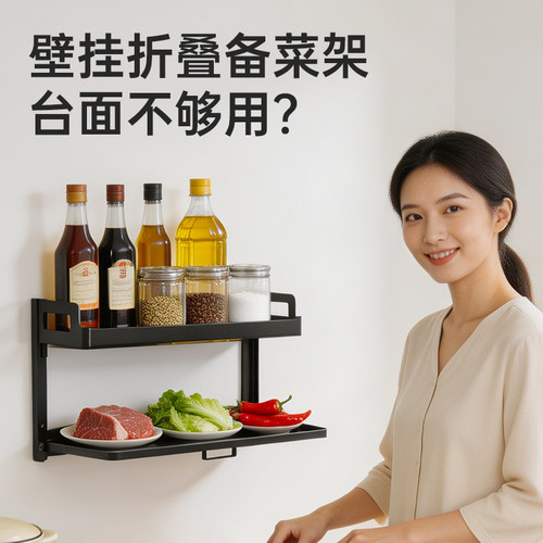 护家碳钢免打孔可折备菜架调料架