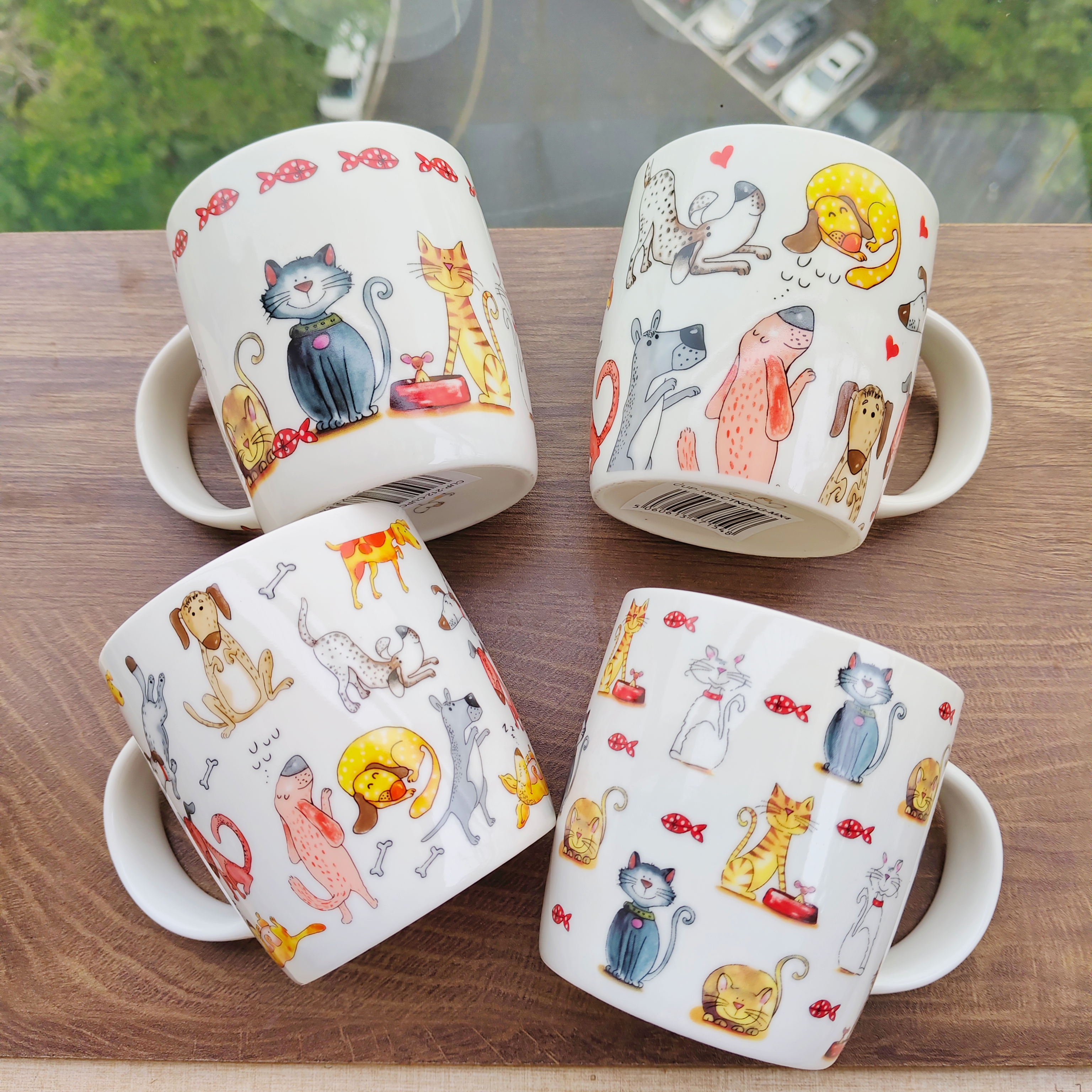 350ml出口高温釉下彩陶瓷马克杯可爱猫狗陶瓷杯子腊肠狗水杯