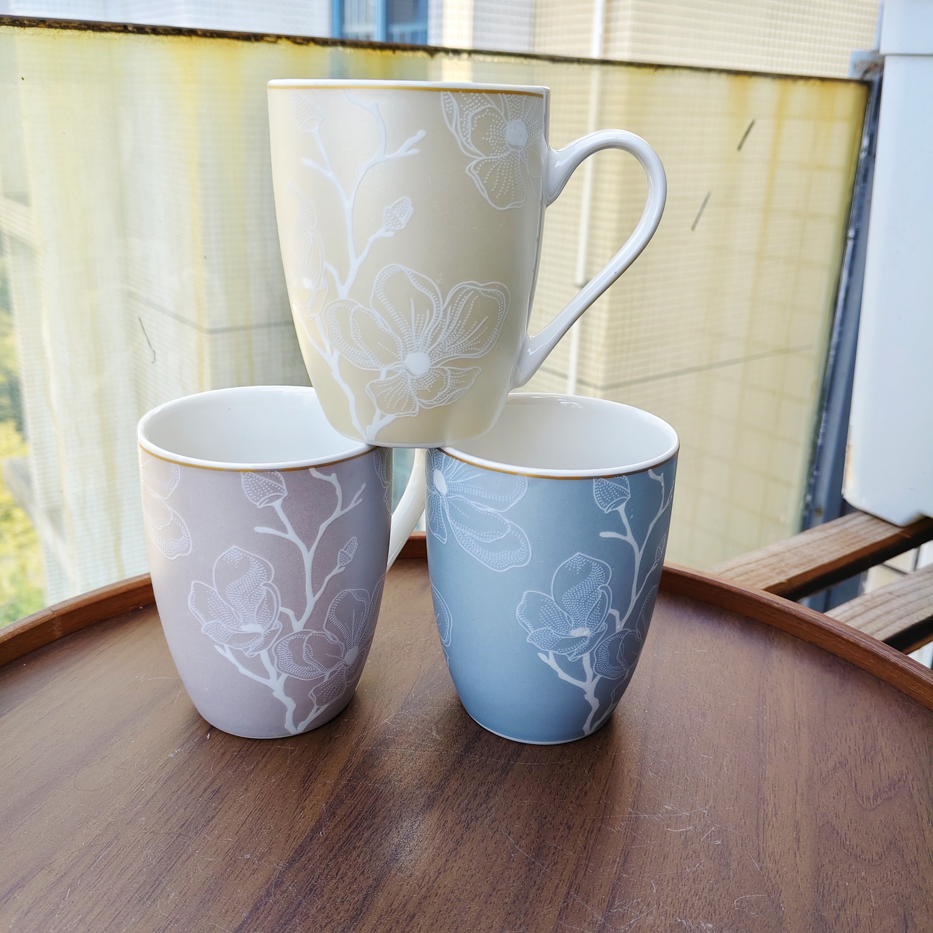 出口浮雕花马克杯玫瑰粉色金色优雅清新陶瓷杯子女生水杯360ml