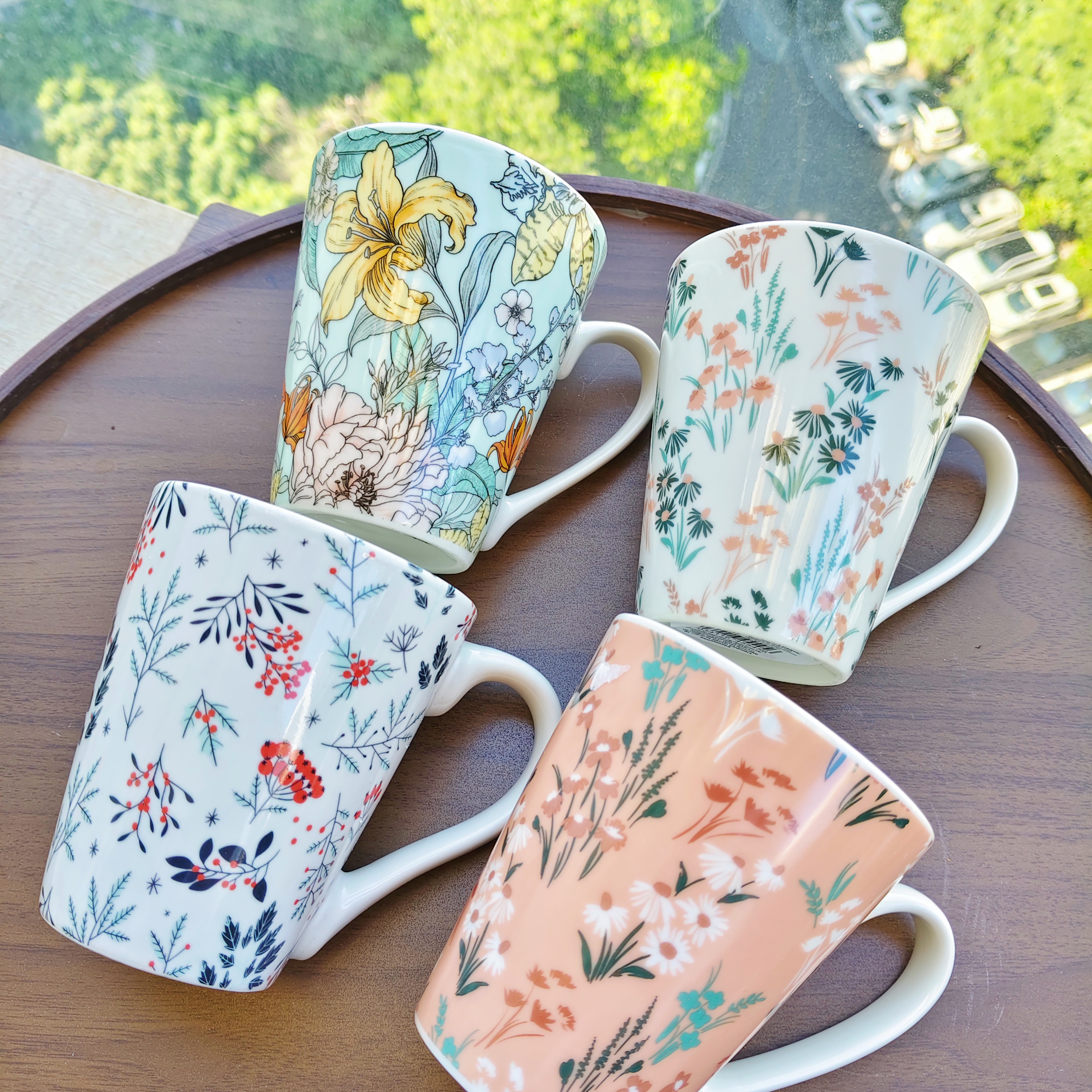 口欧美优雅花花陶瓷马克杯