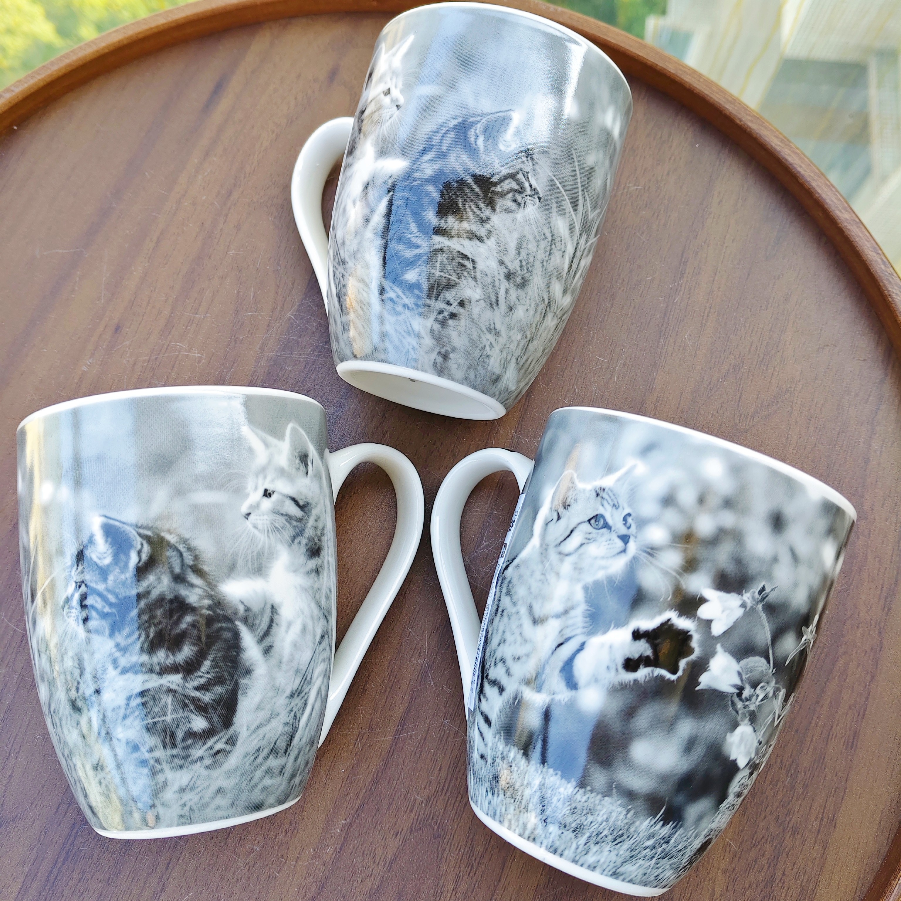 外贸可爱黑白猫咪马克杯高温釉下彩陶瓷动物杯子360ml容量