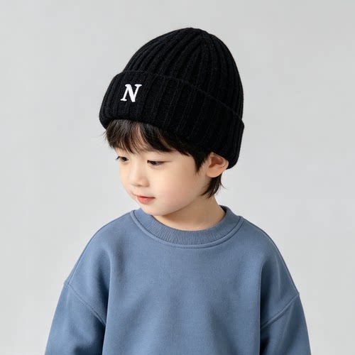N字母儿童针织帽女童男宝宝毛线帽秋冬款保暖2026新款百搭潮冬天