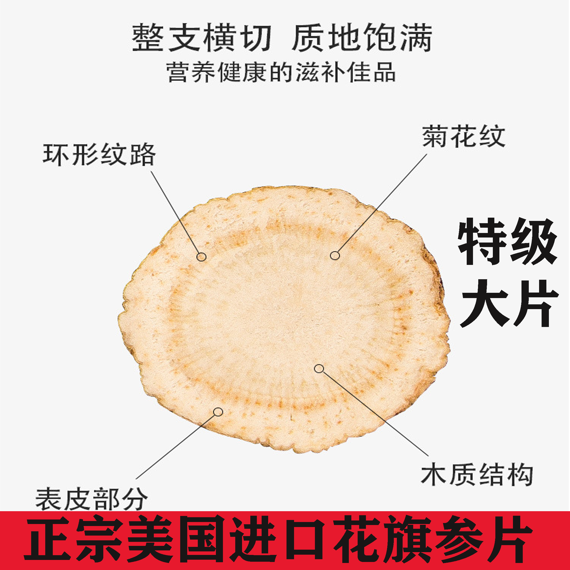 美国花旗参进口西洋参含片特级正品切片500g同仁堂官方正品旗舰店