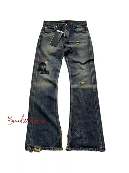 Cousin Erd Produces Distressed Vintage Flared Jeans with a Six-Pointed Star Patch, a Distressed Wash, and a Vintage Look