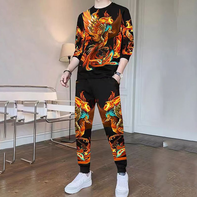 薄款无感印花长袖长裤套装