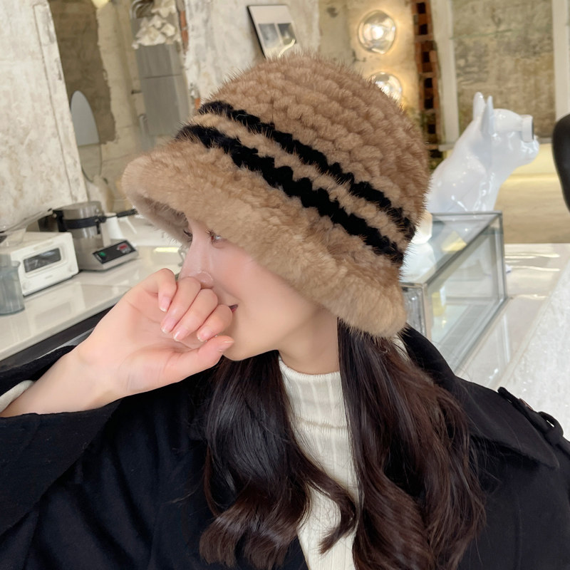貂毛帽子女士礼帽冬季韩版时尚水貂皮草帽气质盆帽真毛渔夫帽百搭