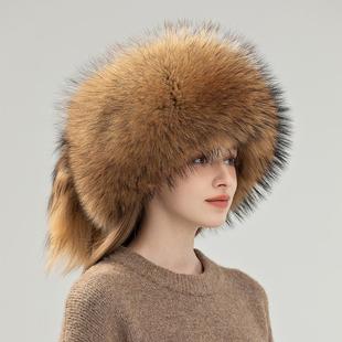 冬季狐狸毛帽子女户外保暖护耳蒙古帽东北滑雪真毛皮草帽子显脸小