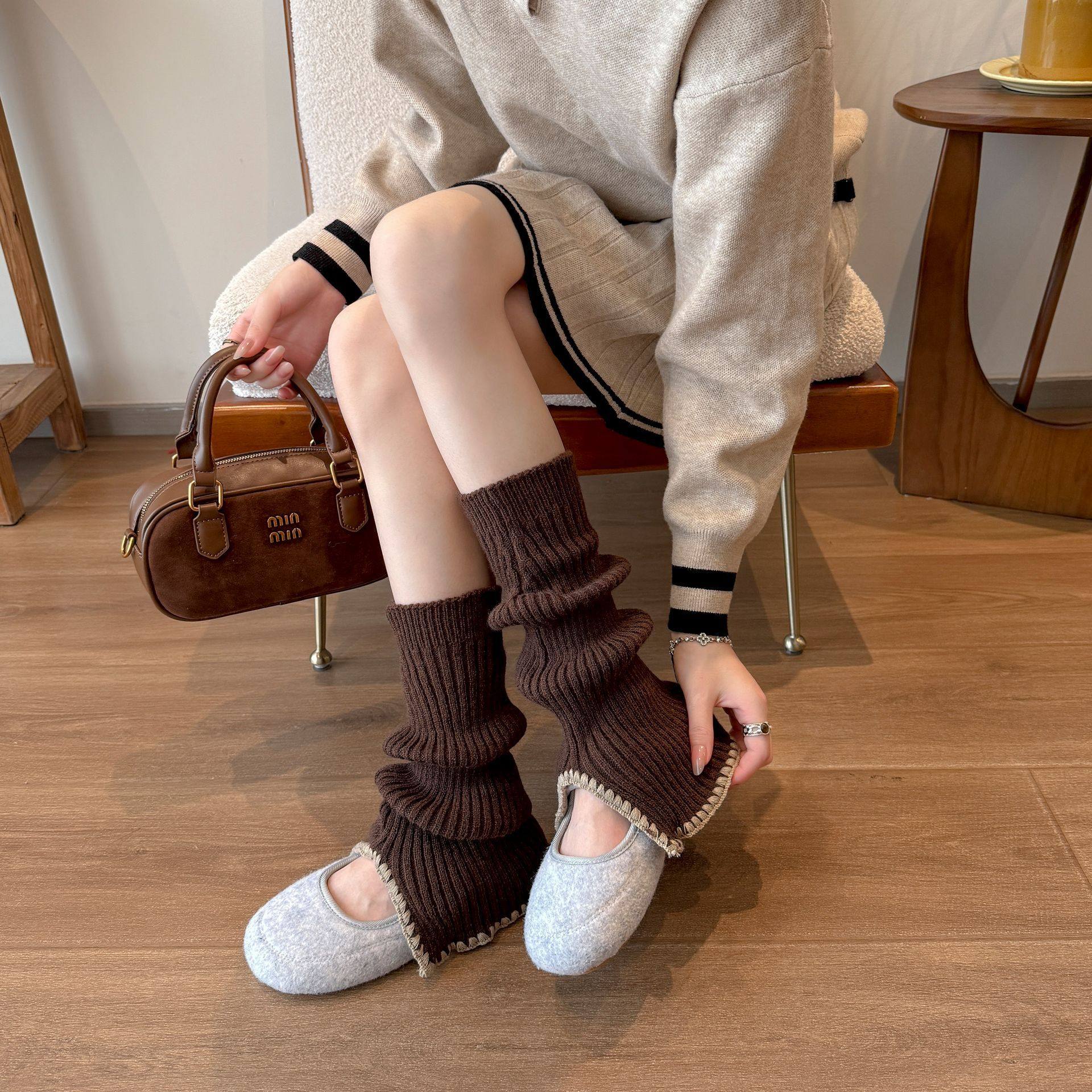 白色羊毛保暖开口针织腿套女秋冬加厚咖色小腿堆堆袜百搭竖条袜套,女士内衣/男士内衣/家居服,中筒袜,淘宝优惠券,粉丝福利购,淘宝优惠卷
