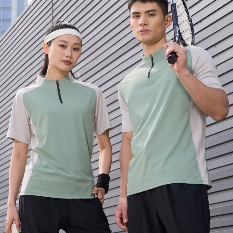 春夏季新款男士短袖运动服情侣款t恤半拉链健身衣速干骑行服上衣