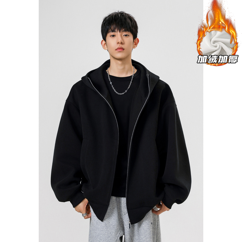 男士连帽卫衣开衫运动服加绒加厚