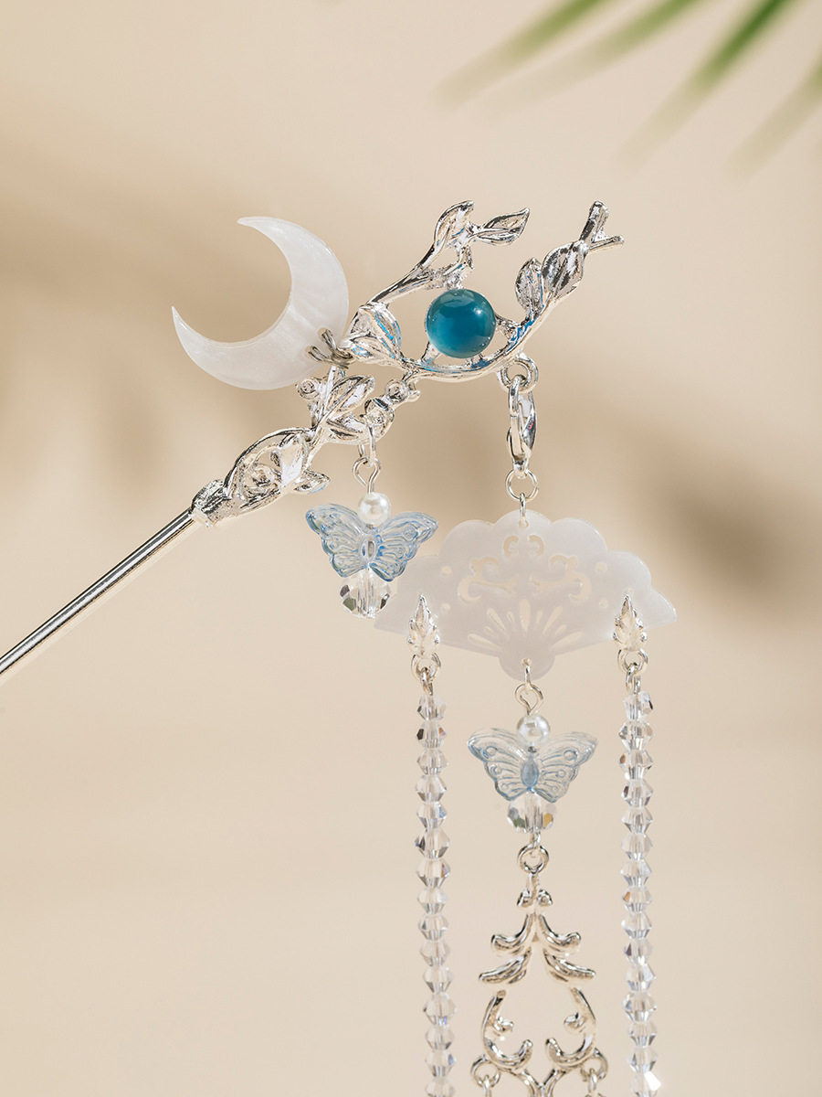 兰陵萧萧「白月光」汉服步摇发簪古风头饰月亮簪子国风旗袍配饰