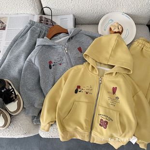 儿童套装2026春秋新款韩版男女童连帽开衫两件套湖州织里童装